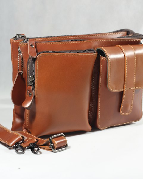 Multi-Pocket Crossbody Bag, Tan