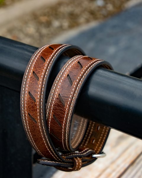 Stitched Leather Belt, Tan