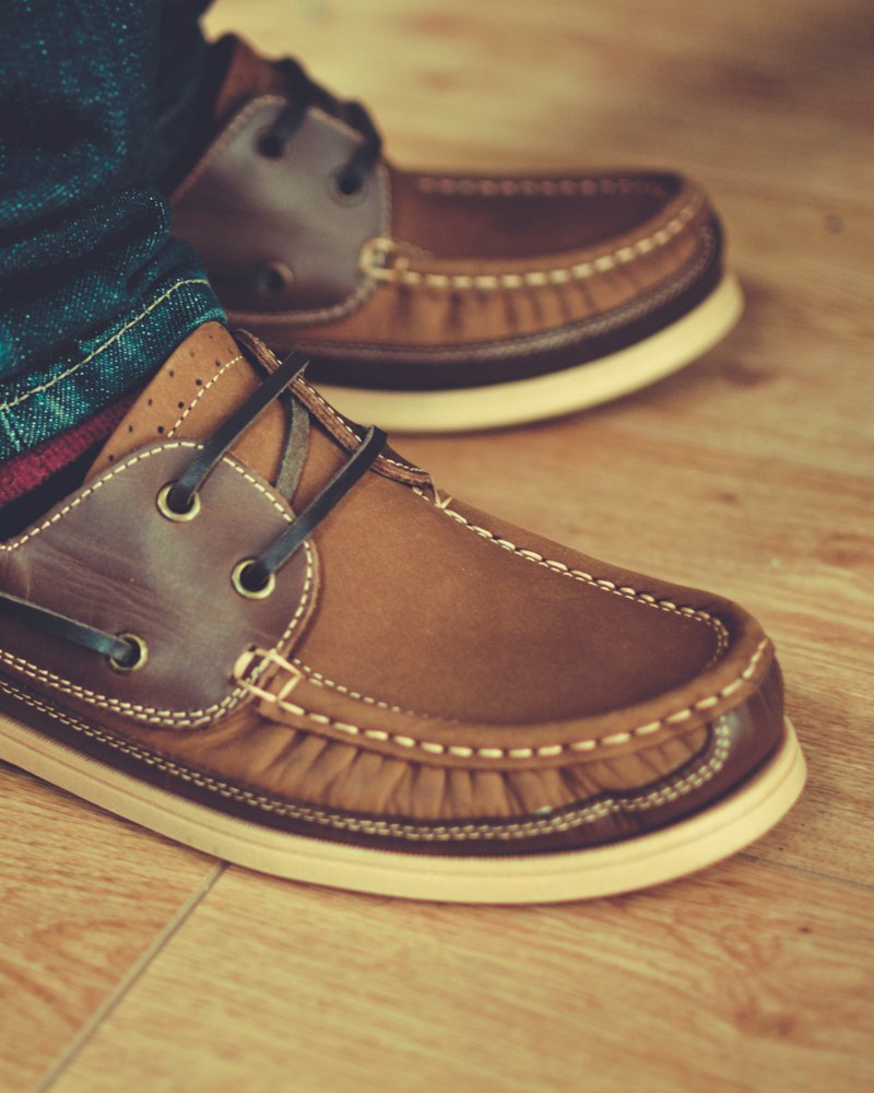 Leather Boat Shoes, Two-Tone Brown