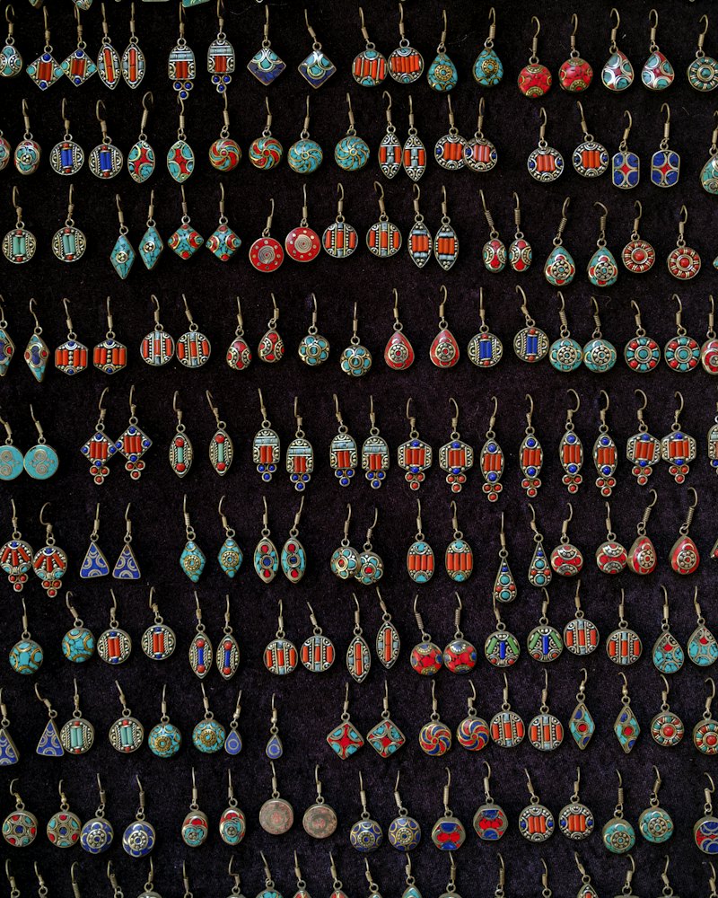 Brass Drop Earrings, Coral & Turquoise Tone