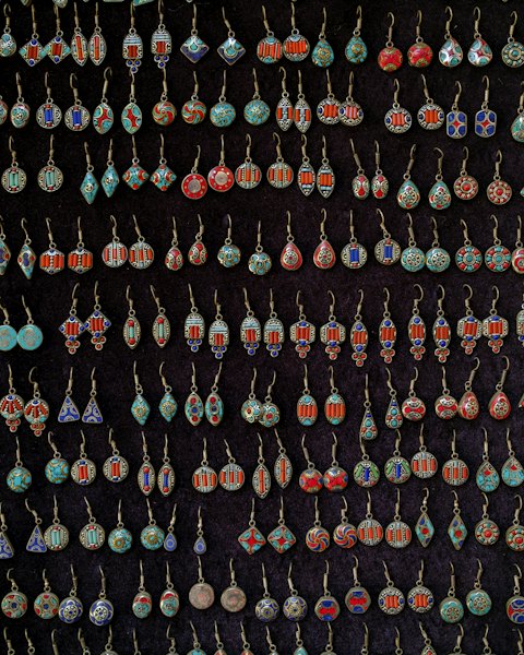 Brass Drop Earrings, Coral & Turquoise Tone