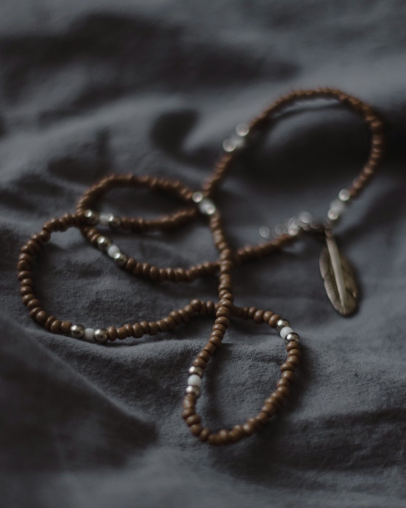 Wood Bead Necklace with Leaf Pendant