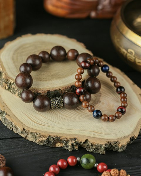 Men's Wooden Bead Bracelets, Pair