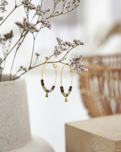 Bead Hoop Earrings, Gold-Tone