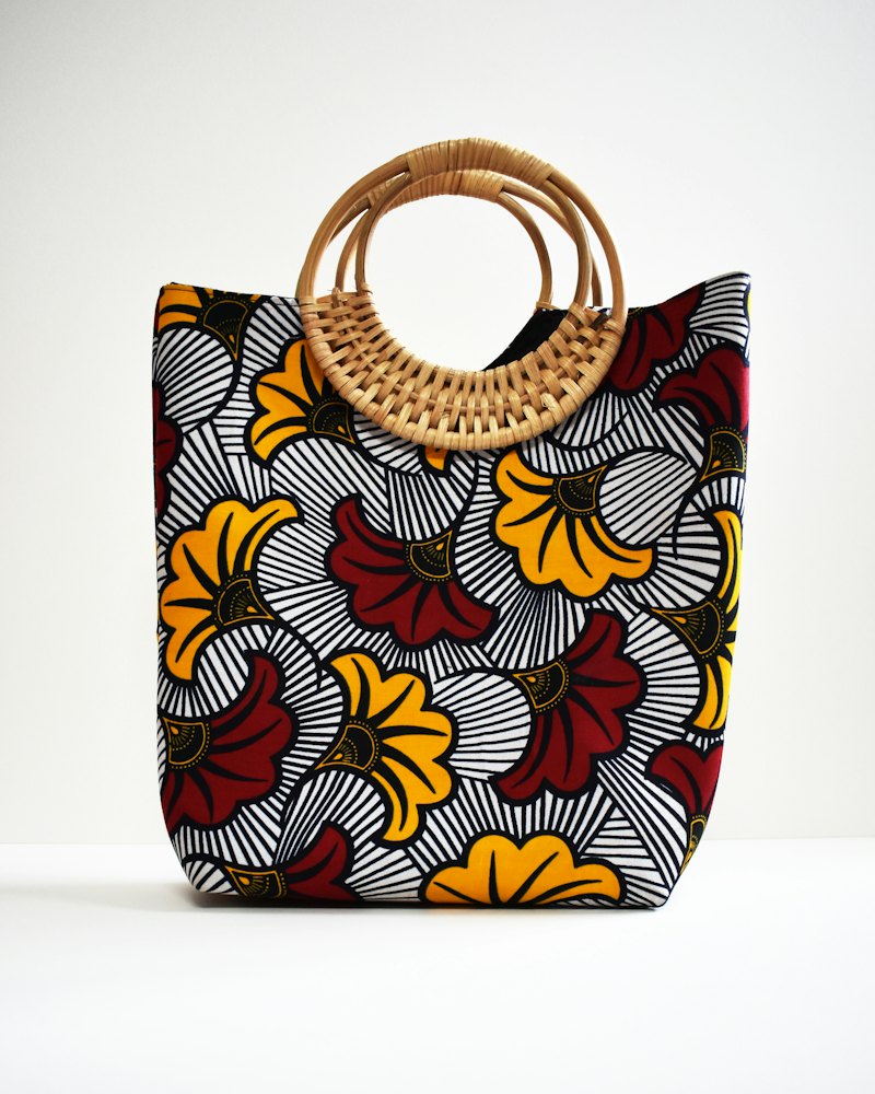 Wax Print Tote with Cane Handles