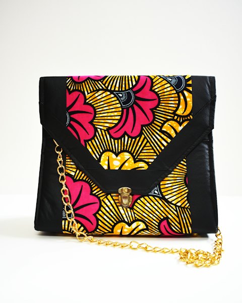 Wax Print Clutch with Chain Strap