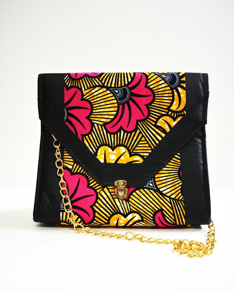 Wax Print Clutch with Chain Strap
