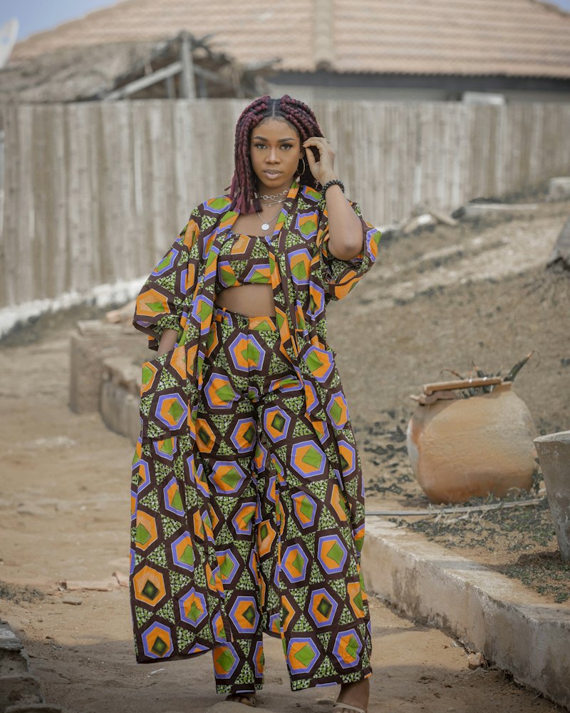 Ankara Kimono, Crop Top & Trouser Set