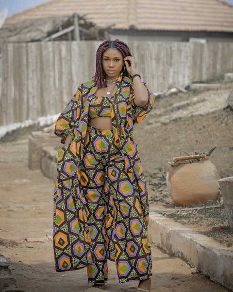 Ankara Kimono, Crop Top & Trouser Set