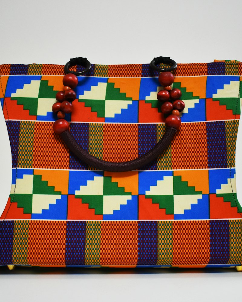 Kente Print Handbag with Beaded Handles