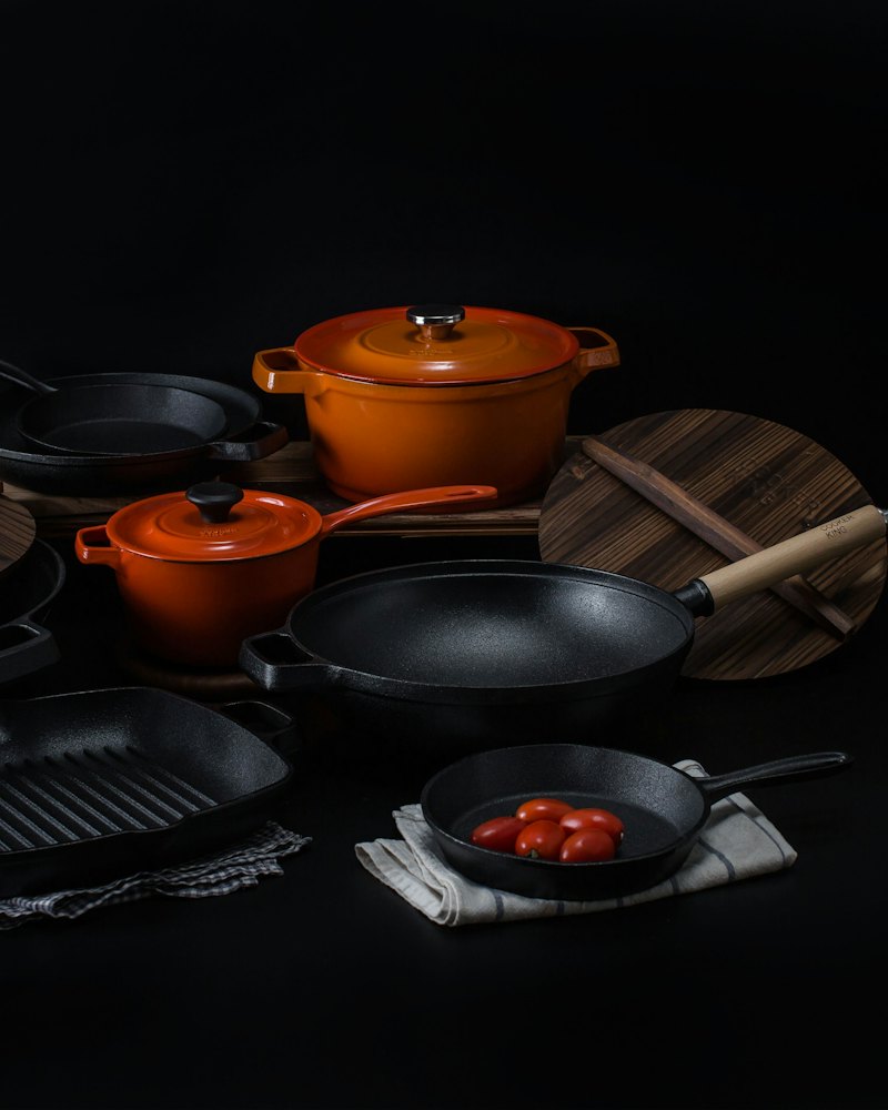 Enamelled Cast-Iron Cookware Set, Five Pieces