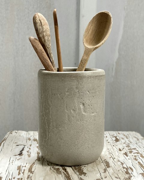 Wooden Spoon Set with Stoneware Crock