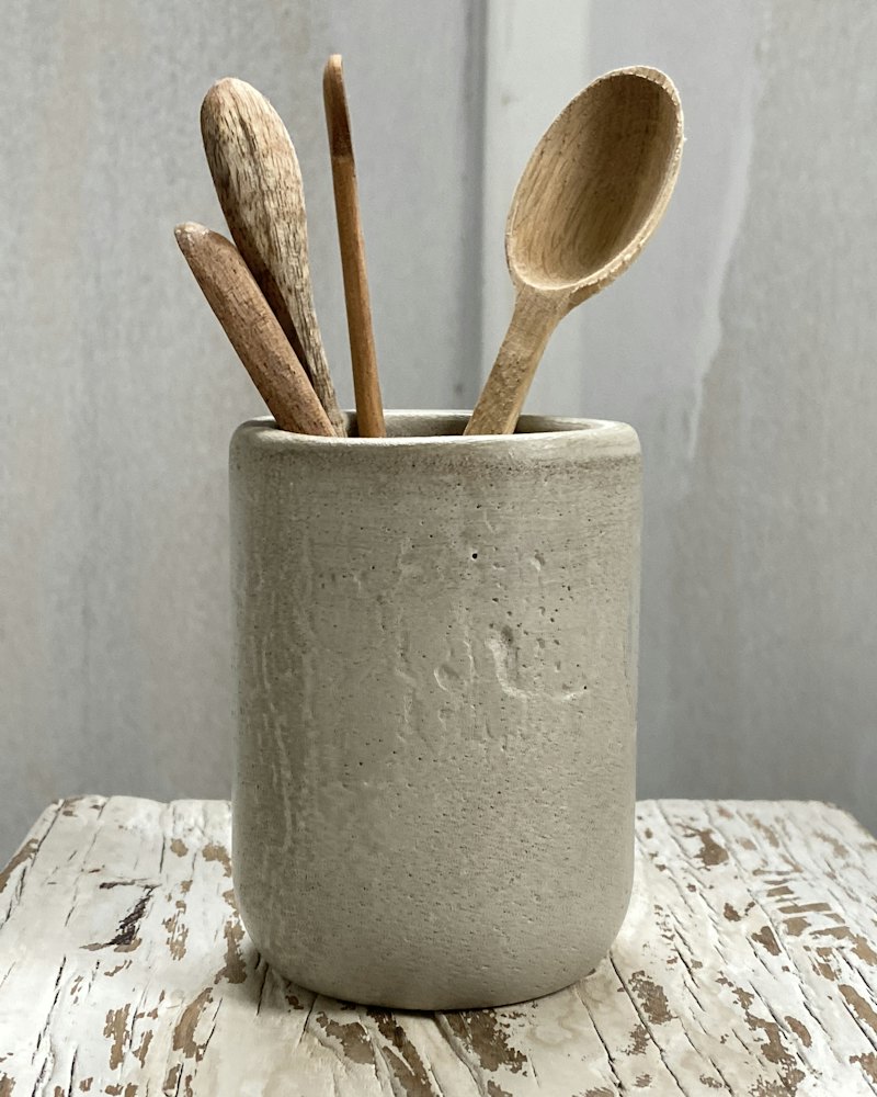 Wooden Spoon Set with Stoneware Crock