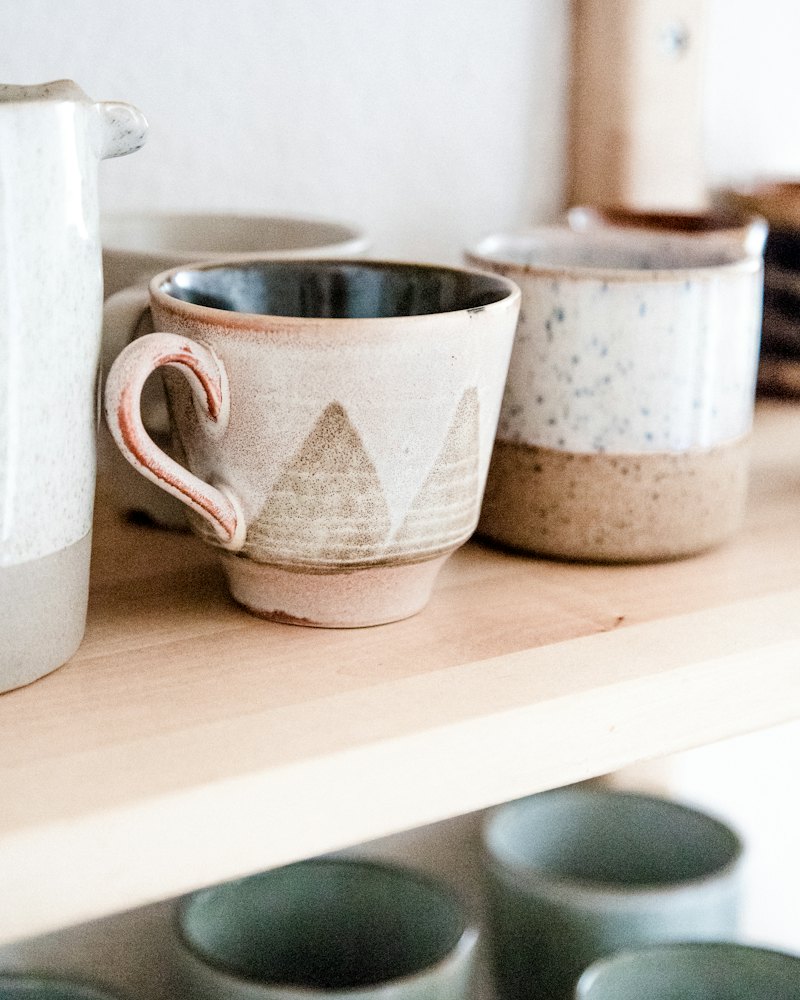 Handmade Ceramic Mugs, Set of Four
