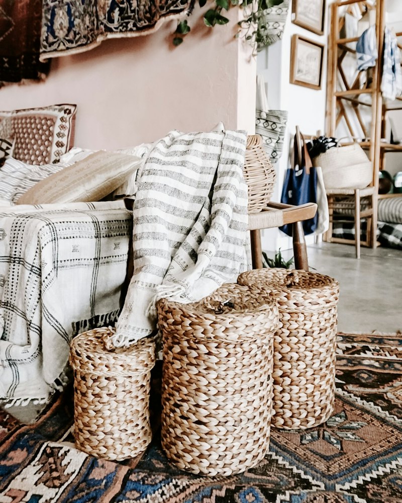 Lidded Woven Storage Baskets, Set of Three