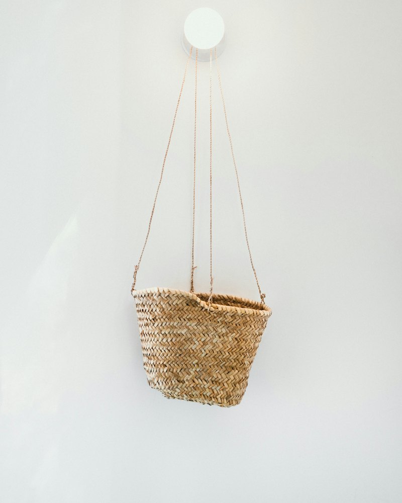 Hanging Woven Basket with Cords